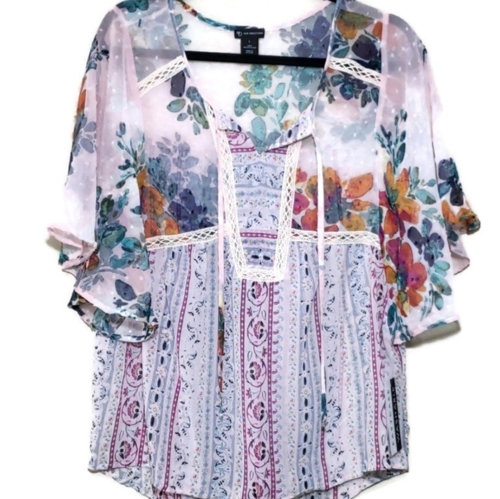 New Directions Flowy Boho Top Size Large